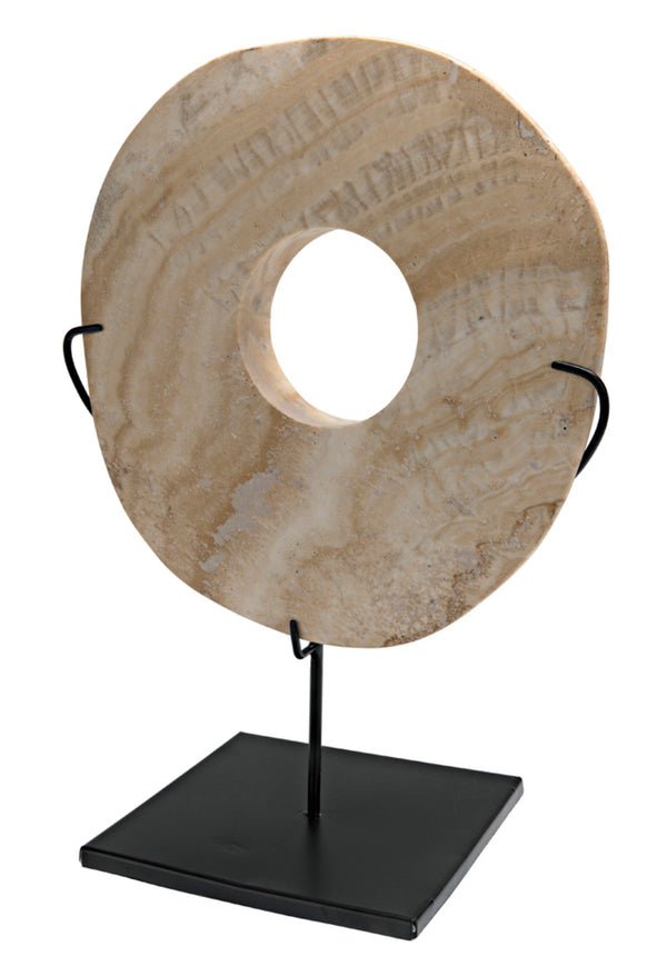 Noir Onyx Ring Display on Black Metal Stand – Unique Natural Stone Art Piece for Elegant Decor Vignettes AM-40A