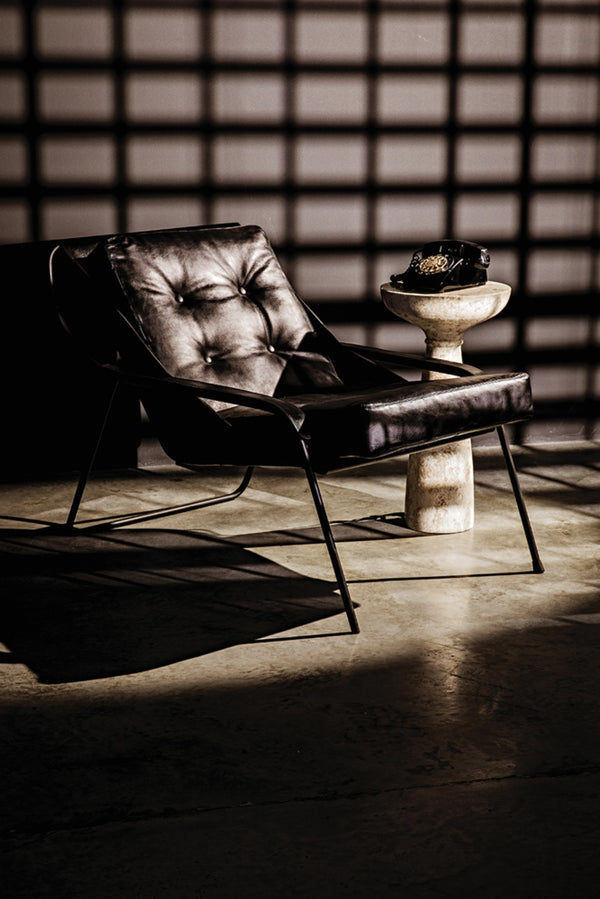 Noir Architect Side Table, Artisan-Crafted Natural Marble Accent for Modern & Classic Interiors, 26" High AM-92CWM