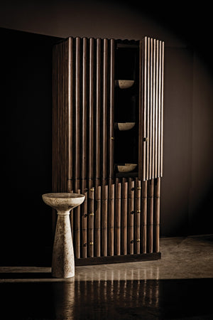 Noir Architect Side Table, Artisan-Crafted Natural Marble Accent for Modern & Classic Interiors, 26" High AM-92CWM