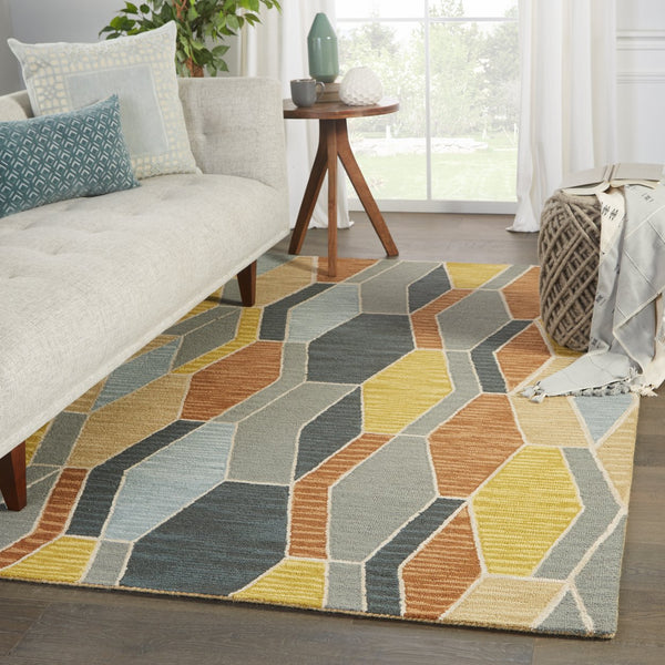 Jaipur Living Amado Sade Ama04 Tufted Handmade 100% Wool Contemporary/Modern Geometric Indoor Rug Blue, Gold 100% Wool, 100% Cotton Rug147458