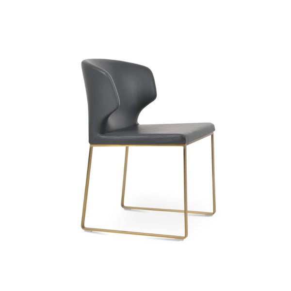 Soho Concept Amed Sled Dining Chair - Elegant Leatherette Upholstery, Stylish Metal Base, 2-year Guarantee, Grey Brass,Grey  Soho-concept-dining-chair-00127