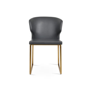 Soho Concept Amed Sled Dining Chair - Elegant Leatherette Upholstery, Stylish Metal Base, 2-year Guarantee, Grey Brass,Grey  Soho-concept-dining-chair-00127