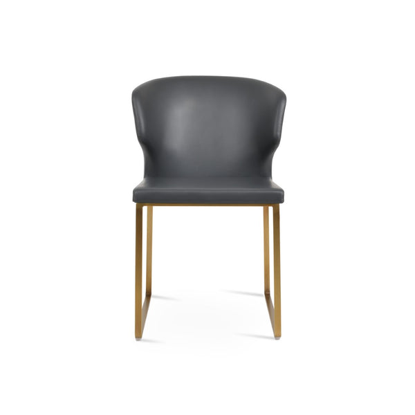 Soho Concept Amed Sled Dining Chair - Elegant Leatherette Upholstery, Stylish Metal Base, 2-year Guarantee, Grey Brass,Grey  Soho-concept-dining-chair-00127