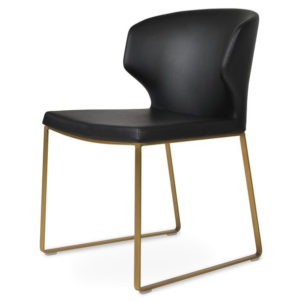Soho Concept Amed Sled Dining Chair - Elegant Leatherette Upholstery, Stylish Metal Base, 2-year Guarantee, Grey Brass,Black  Soho-concept-dining-chair-00189