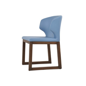 Soho Concept Amed Sled Wood Dining Chair - Elegant Beech Design, Soft Leatherette, 2-year Guarantee, 350 Lbs Capacity Walnut,Blue  Soho-concept-dining-chair-00194