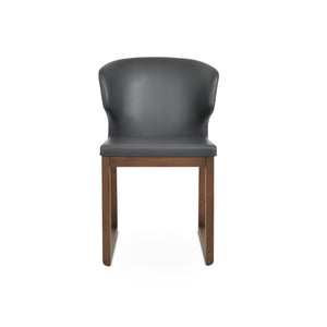 Soho Concept Amed Sled Wood Dining Chair - Elegant Beech Design, Soft Leatherette, 2-year Guarantee, 350 Lbs Capacity Walnut,Grey  Soho-concept-dining-chair-00183