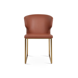 Soho Concept Amed Sled Dining Chair - Elegant Leatherette Upholstery, Stylish Metal Base, 2-year Guarantee, Grey Brass  Soho-concept-dining-chair-00188