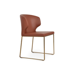 Soho Concept Amed Sled Dining Chair - Elegant Leatherette Upholstery, Stylish Metal Base, 2-year Guarantee, Grey Brass  Soho-concept-dining-chair-00188