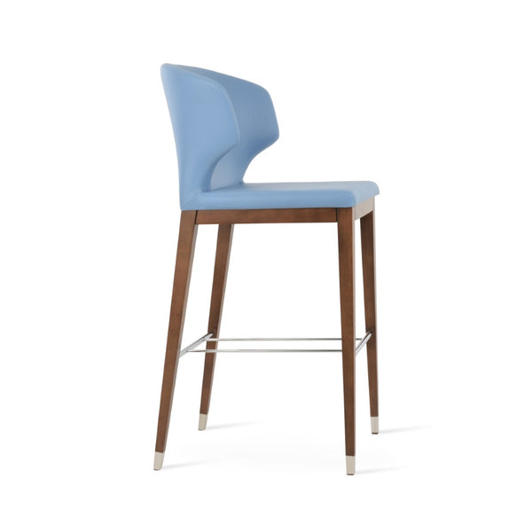 Soho Concept Amed Wood Barstools & Counterstools – Stylish Leatherette Seating With 2-year Guarantee, Turkiye Crafted Walnut,Blue  Soho-concept-dining-chair-10184