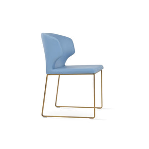 Soho Concept Amed Sled Dining Chair - Elegant Leatherette Upholstery, Stylish Metal Base, 2-year Guarantee, Grey Brass,Blue  Soho-concept-dining-chair-00175