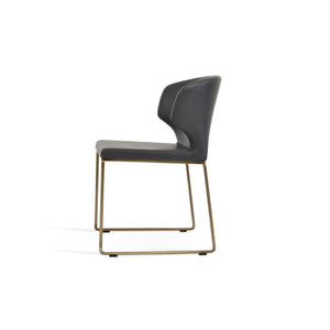 Soho Concept Amed Wire Stackable Dining Chair - Soft Leatherette, 2-year Guarantee, Space-saving Design, 300 Lbs Capacity Grey,Brass  Soho-concept-dining-chair-00231