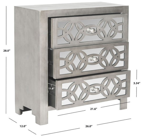 Safavieh Tasha 3 Drawer Chest - Elegant Grey Storage Solution With Mirrored Fronts For Modern Spaces! AMH1505A