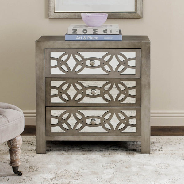Safavieh Tasha 3 Drawer Chest - Elegant Grey Storage Solution With Mirrored Fronts For Modern Spaces! AMH1505A