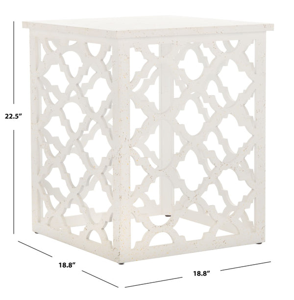 Safavieh Lonny End Table - Moroccan-Inspired Architectural Design With Quatrefoil Pattern For Elegant Spaces Distressed White AMH1507A
