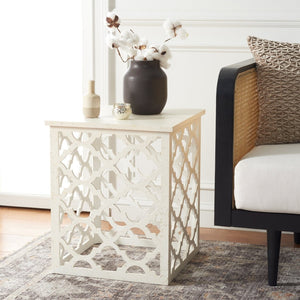Safavieh Lonny End Table - Moroccan-Inspired Architectural Design With Quatrefoil Pattern For Elegant Spaces Distressed White AMH1507A