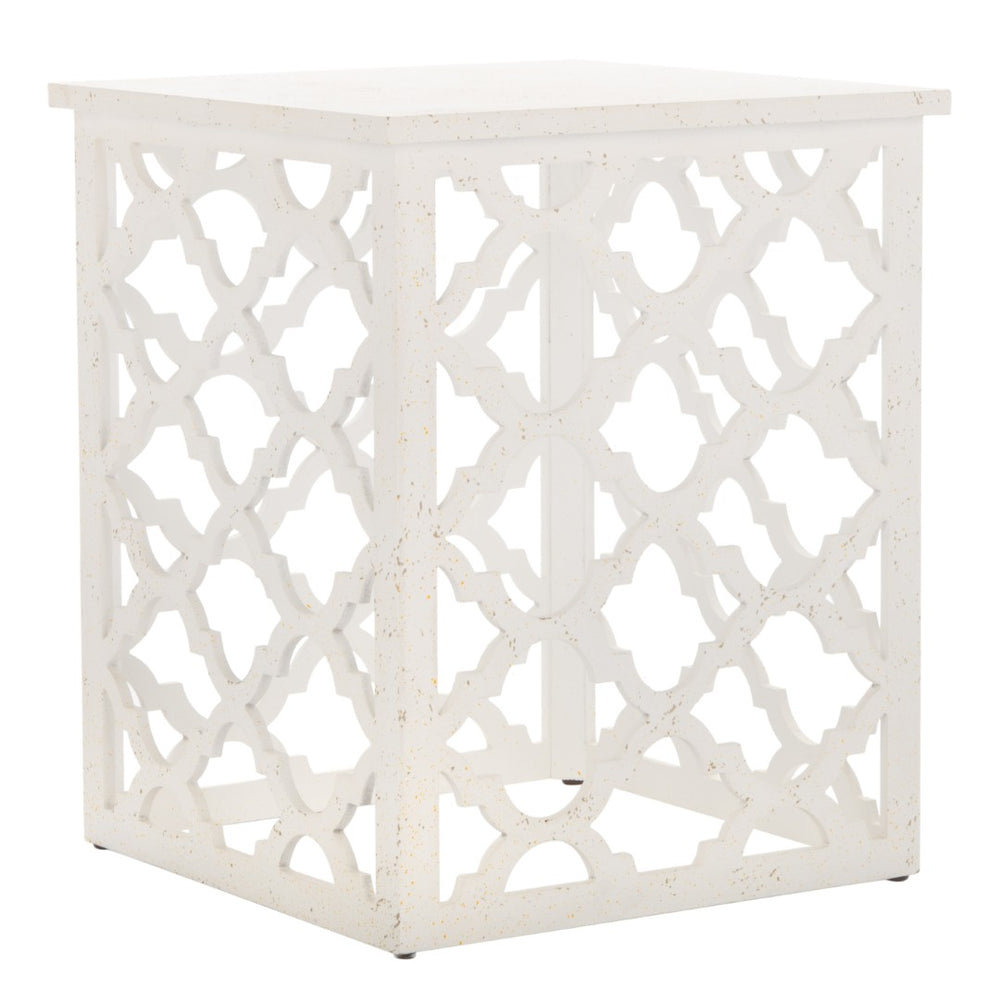 Safavieh Lonny End Table - Moroccan-Inspired Architectural Design With Quatrefoil Pattern For Elegant Spaces Distressed White AMH1507A