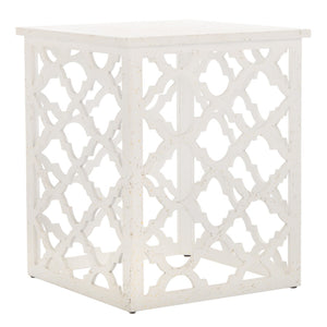 Safavieh Lonny End Table - Moroccan-Inspired Architectural Design With Quatrefoil Pattern For Elegant Spaces Distressed White AMH1507A