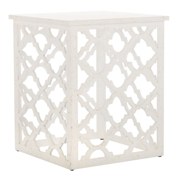Safavieh Lonny End Table - Moroccan-Inspired Architectural Design With Quatrefoil Pattern For Elegant Spaces Distressed White AMH1507A