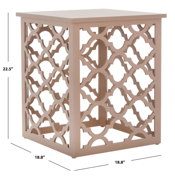 Safavieh Lonny End Table - Moroccan-Inspired Architectural Design With Quatrefoil Pattern For Elegant Spaces Taupe AMH1507B