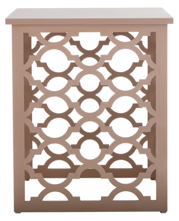 Safavieh Lonny End Table - Moroccan-Inspired Architectural Design With Quatrefoil Pattern For Elegant Spaces Taupe AMH1507B