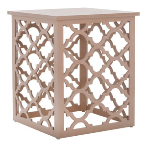 Safavieh Lonny End Table - Moroccan-Inspired Architectural Design With Quatrefoil Pattern For Elegant Spaces Taupe AMH1507B