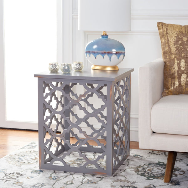 Safavieh Lonny End Table - Moroccan-Inspired Architectural Design With Quatrefoil Pattern For Elegant Spaces Grey AMH1507C