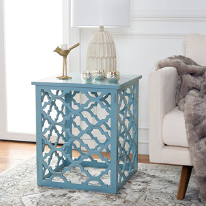 Safavieh Lonny End Table - Moroccan-Inspired Architectural Design With Quatrefoil Pattern For Elegant Spaces Blue AMH1507F