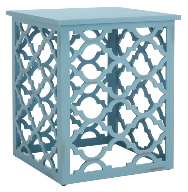 Safavieh Lonny End Table - Moroccan-Inspired Architectural Design With Quatrefoil Pattern For Elegant Spaces Blue AMH1507F