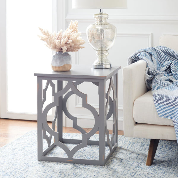 Safavieh Milo Trellis End Table - Elegant Quatrefoil Accent Table With Open-Frame Design For Modern Spaces Taupe AMH1508D