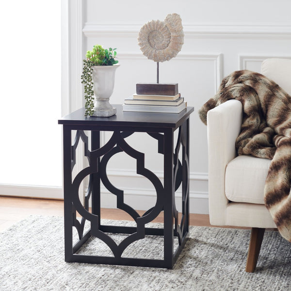 Safavieh Milo Trellis End Table - Elegant Quatrefoil Accent Table With Open-Frame Design For Modern Spaces Black AMH1508E