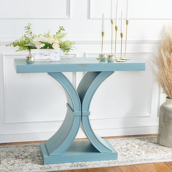 Safavieh Dryden Console Table - Versatile Architectural Design For Entryways, Living Rooms, And Sofas Blue AMH1509C