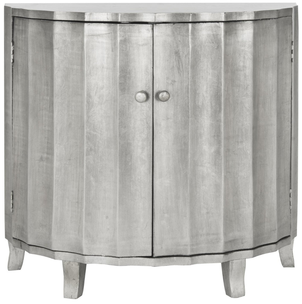 Safavieh Rutherford Demilune Cabinet - Glamorous Silver Accent With Fluted Double Doors For Elegant Storage AMH1516A