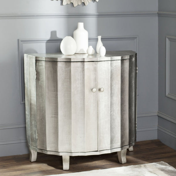 Safavieh Rutherford Demilune Cabinet - Glamorous Silver Accent With Fluted Double Doors For Elegant Storage AMH1516A