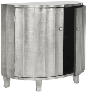 Safavieh Rutherford Demilune Cabinet - Glamorous Silver Accent With Fluted Double Doors For Elegant Storage AMH1516A