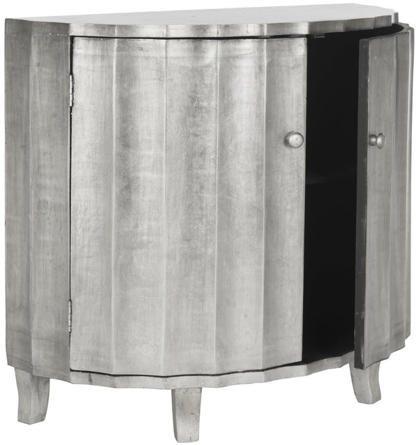 Safavieh Rutherford Demilune Cabinet - Glamorous Silver Accent With Fluted Double Doors For Elegant Storage AMH1516A