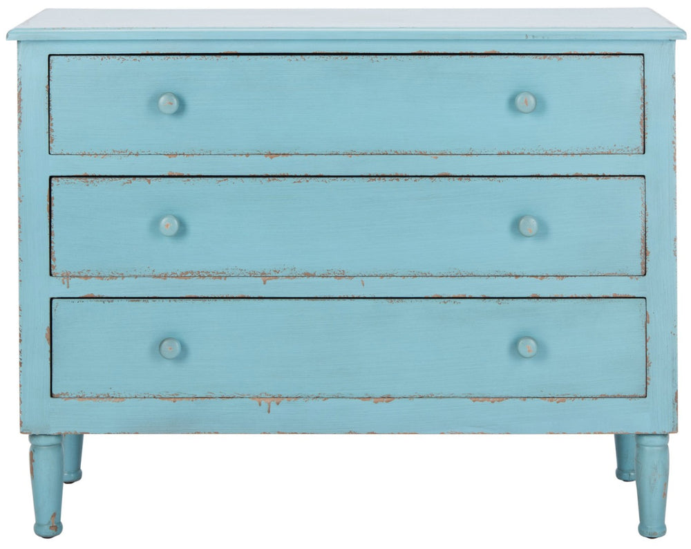 Safavieh Talbet Vintage-Inspired Storage Chest With Distressed Blue Finish And 3 Spacious Drawers For Home Decor AMH1517A
