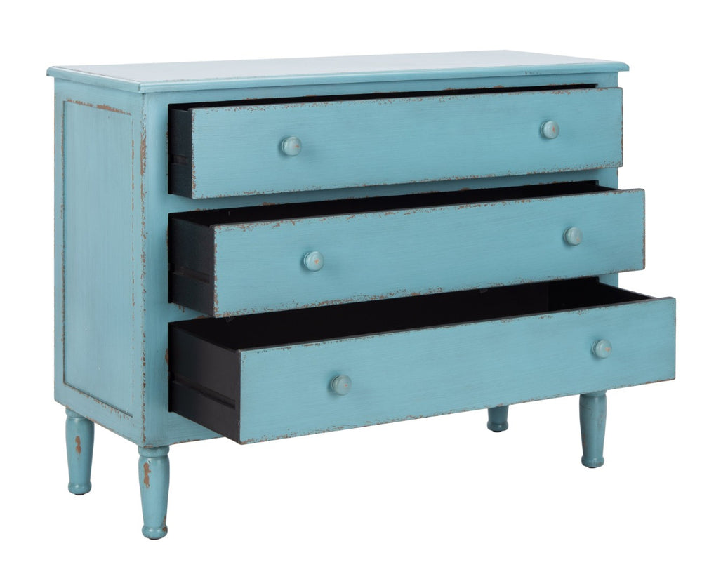 Safavieh Talbet Vintage-Inspired Storage Chest With Distressed Blue Finish And 3 Spacious Drawers For Home Decor AMH1517A