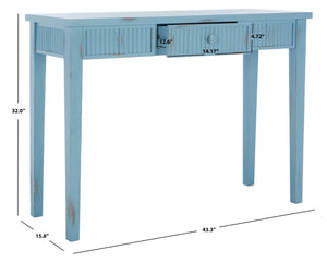 Safavieh Beale Console Table - Elegant Craftsman Design With Fluted Detailing And Practical Storage Drawer Blue AMH1528C