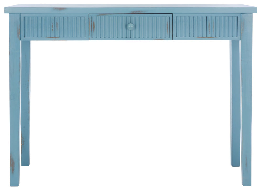 Safavieh Beale Console Table - Elegant Craftsman Design With Fluted Detailing And Practical Storage Drawer Blue AMH1528C