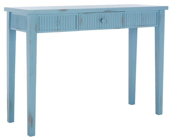 Safavieh Beale Console Table - Elegant Craftsman Design With Fluted Detailing And Practical Storage Drawer Blue AMH1528C