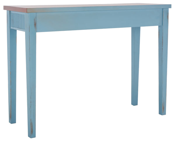Safavieh Beale Console Table - Elegant Craftsman Design With Fluted Detailing And Practical Storage Drawer Blue / Oak AMH1528D