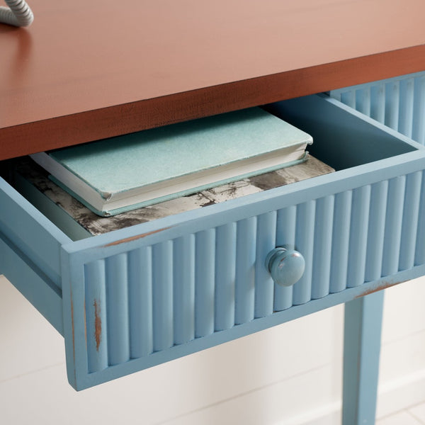 Safavieh Beale Console Table - Elegant Craftsman Design With Fluted Detailing And Practical Storage Drawer Blue / Oak AMH1528D