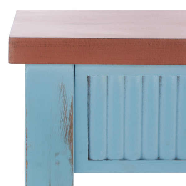 Safavieh Beale Console Table - Elegant Craftsman Design With Fluted Detailing And Practical Storage Drawer Blue / Oak AMH1528D