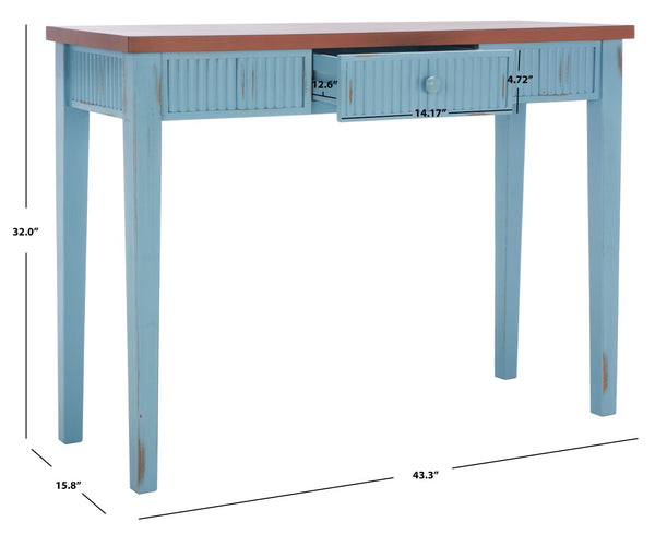Safavieh Beale Console Table - Elegant Craftsman Design With Fluted Detailing And Practical Storage Drawer Blue / Oak AMH1528D