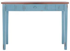 Safavieh Beale Console Table - Elegant Craftsman Design With Fluted Detailing And Practical Storage Drawer Blue / Oak AMH1528D