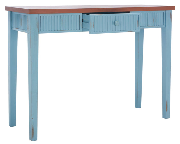 Safavieh Beale Console Table - Elegant Craftsman Design With Fluted Detailing And Practical Storage Drawer Blue / Oak AMH1528D