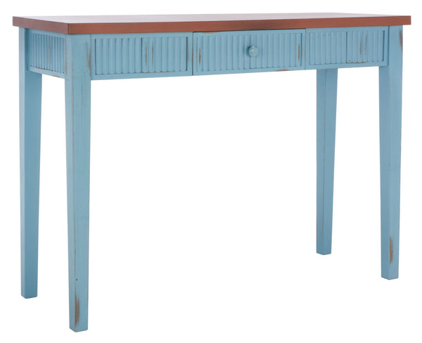 Safavieh Beale Console Table - Elegant Craftsman Design With Fluted Detailing And Practical Storage Drawer Blue / Oak AMH1528D