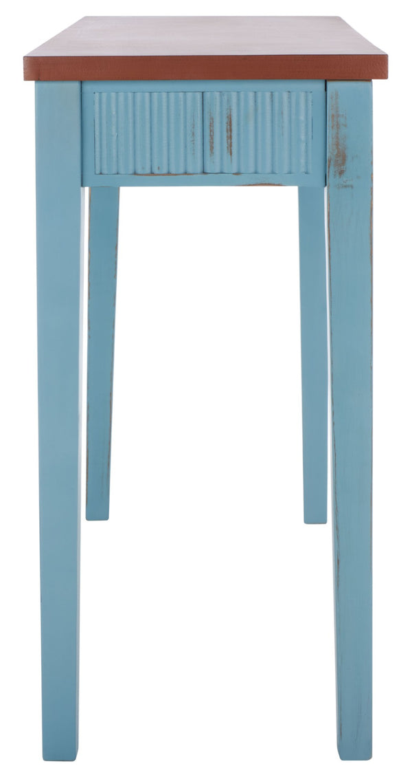 Safavieh Beale Console Table - Elegant Craftsman Design With Fluted Detailing And Practical Storage Drawer Blue / Oak AMH1528D