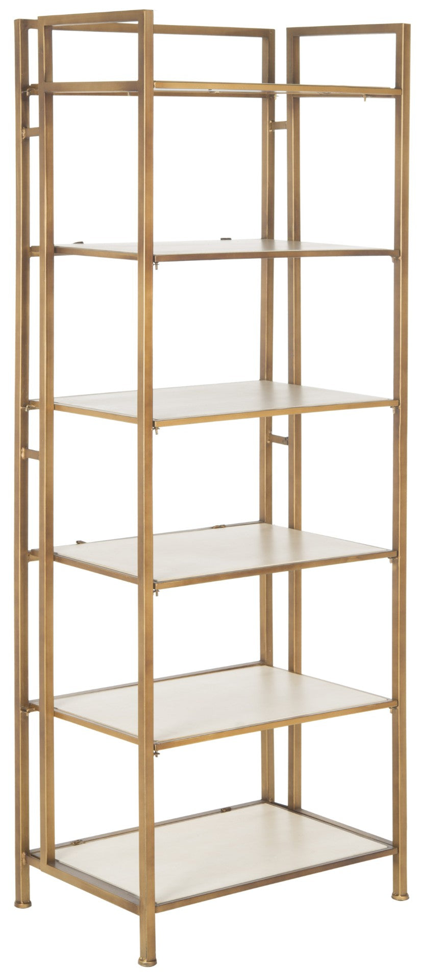 Safavieh Kimmy Modern Etagere - Elegant White Wood & Gold Iron Storage Shelf For Books & Décor Display Unit AMH1533A