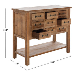 Safavieh Mendie 6 Drawer Accent Table - Rustic Oak Console With Apothecary Design For Stylish Storage Solutions AMH1552A